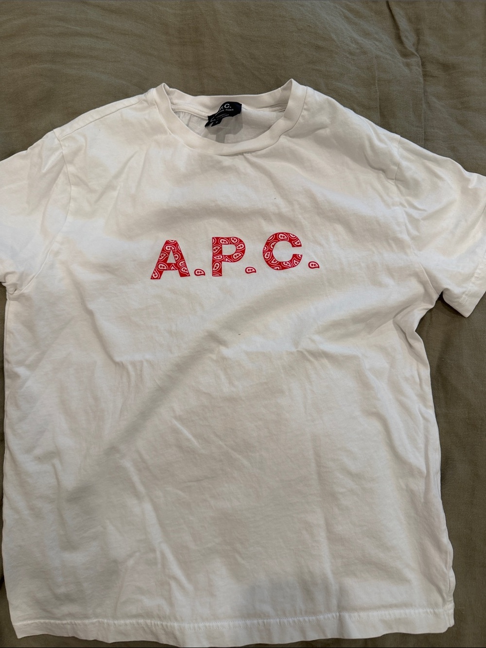 A.P.C. White Crewneck T-Shirt with Red Logo Print